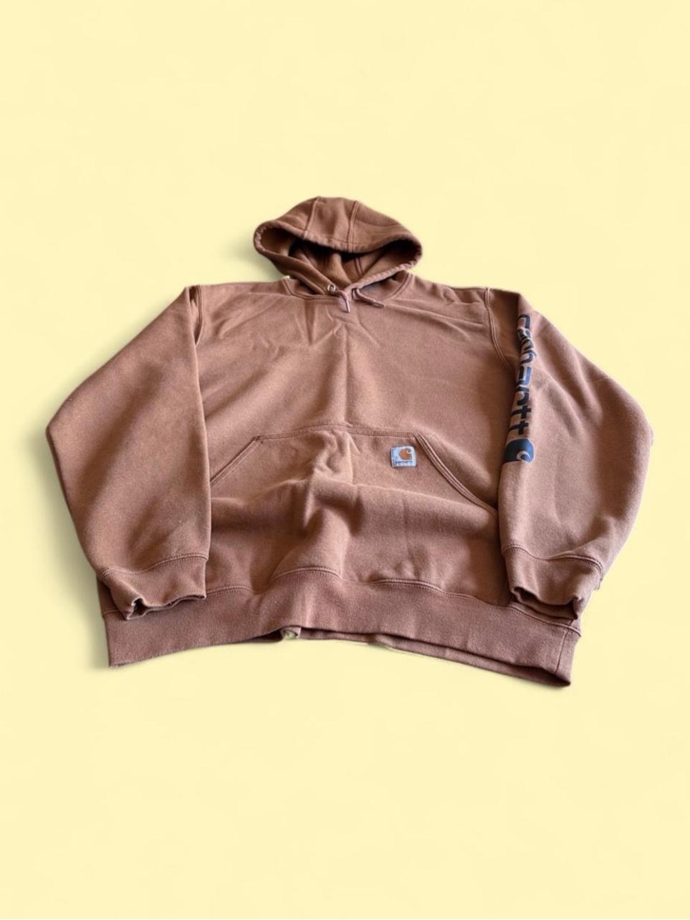 Carhartt Brown Distressed Sleeve Logo Workwear Hoodie Men’s L
